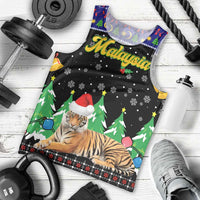 Malaysia Christmas Men Tank Top with Tiger Santa Hat Snowflakes and Holiday Tree Pattern - Wonder Print Shop