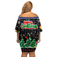 Malaysia Christmas Off Shoulder Short Dress with Tiger Santa Hat Snowflakes and Holiday Tree Pattern - Wonder Print Shop