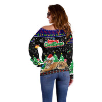 Malaysia Christmas Off Shoulder Sweater with Tiger Santa Hat Snowflakes and Holiday Tree Pattern - Wonder Print Shop