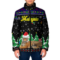 Malaysia Christmas Padded Jacket with Tiger Santa Hat Snowflakes and Holiday Tree Pattern - Wonder Print Shop