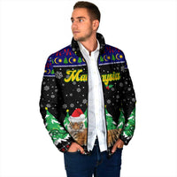 Malaysia Christmas Padded Jacket with Tiger Santa Hat Snowflakes and Holiday Tree Pattern - Wonder Print Shop