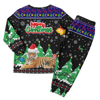 Malaysia Christmas Pajama Set with Tiger Santa Hat Snowflakes and Holiday Tree Pattern - Wonder Print Shop