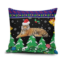 Malaysia Christmas Pillow Cover with Tiger Santa Hat Snowflakes and Holiday Tree Pattern - Wonder Print Shop