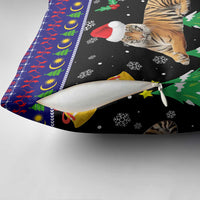 Malaysia Christmas Pillow Cover with Tiger Santa Hat Snowflakes and Holiday Tree Pattern - Wonder Print Shop