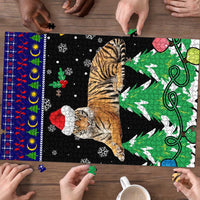 Malaysia Christmas Puzzle with Tiger Santa Hat Snowflakes and Holiday Tree Pattern - Wonder Print Shop