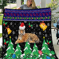 Malaysia Christmas Quilt with Tiger Santa Hat Snowflakes and Holiday Tree Pattern - Wonder Print Shop
