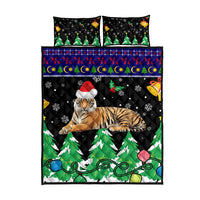 Malaysia Christmas Quilt Bed Set with Tiger Santa Hat Snowflakes and Holiday Tree Pattern - Wonder Print Shop
