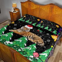 Malaysia Christmas Quilt Bed Set with Tiger Santa Hat Snowflakes and Holiday Tree Pattern - Wonder Print Shop