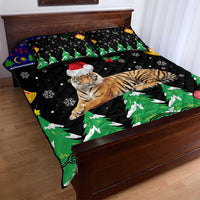 Malaysia Christmas Quilt Bed Set with Tiger Santa Hat Snowflakes and Holiday Tree Pattern - Wonder Print Shop