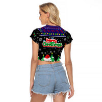Malaysia Christmas Raglan Cropped T Shirt with Tiger Santa Hat Snowflakes and Holiday Tree Pattern - Wonder Print Shop