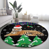Malaysia Christmas Round Carpet with Tiger Santa Hat Snowflakes and Holiday Tree Pattern - Wonder Print Shop