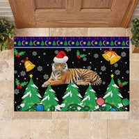 Malaysia Christmas Rubber Doormat with Tiger Santa Hat Snowflakes and Holiday Tree Pattern - Wonder Print Shop