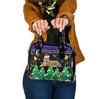 Malaysia Christmas Shoulder Handbag with Tiger Santa Hat Snowflakes and Holiday Tree Pattern - Wonder Print Shop