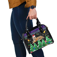 Malaysia Christmas Shoulder Handbag with Tiger Santa Hat Snowflakes and Holiday Tree Pattern - Wonder Print Shop