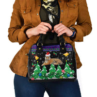Malaysia Christmas Shoulder Handbag with Tiger Santa Hat Snowflakes and Holiday Tree Pattern - Wonder Print Shop