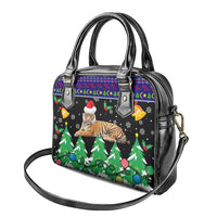 Malaysia Christmas Shoulder Handbag with Tiger Santa Hat Snowflakes and Holiday Tree Pattern - Wonder Print Shop