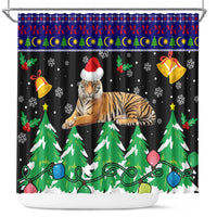 Malaysia Christmas Shower Curtain with Tiger Santa Hat Snowflakes and Holiday Tree Pattern - Wonder Print Shop