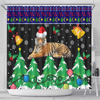 Malaysia Christmas Shower Curtain with Tiger Santa Hat Snowflakes and Holiday Tree Pattern - Wonder Print Shop