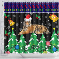 Malaysia Christmas Shower Curtain with Tiger Santa Hat Snowflakes and Holiday Tree Pattern - Wonder Print Shop
