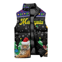 Malaysia Christmas Sleeveless Puffer Jacket with Tiger Santa Hat Snowflakes and Holiday Tree Pattern - Wonder Print Shop