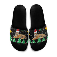 Malaysia Christmas Slide Sandals with Tiger Santa Hat Snowflakes and Holiday Tree Pattern - Wonder Print Shop