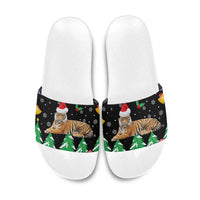 Malaysia Christmas Slide Sandals with Tiger Santa Hat Snowflakes and Holiday Tree Pattern - Wonder Print Shop