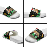 Malaysia Christmas Slide Sandals with Tiger Santa Hat Snowflakes and Holiday Tree Pattern - Wonder Print Shop