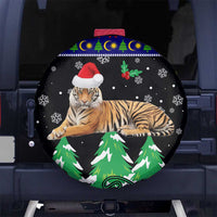 Malaysia Christmas Spare Tire Cover with Tiger Santa Hat Snowflakes and Holiday Tree Pattern - Wonder Print Shop
