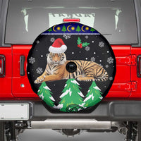 Malaysia Christmas Spare Tire Cover with Tiger Santa Hat Snowflakes and Holiday Tree Pattern - Wonder Print Shop