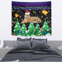 Malaysia Christmas Tapestry with Tiger Santa Hat Snowflakes and Holiday Tree Pattern - Wonder Print Shop