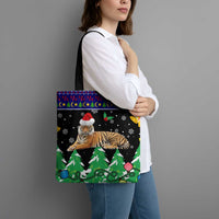 Malaysia Christmas Tote Bag with Tiger Santa Hat Snowflakes and Holiday Tree Pattern - Wonder Print Shop