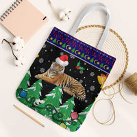 Malaysia Christmas Tote Bag with Tiger Santa Hat Snowflakes and Holiday Tree Pattern - Wonder Print Shop