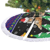 Malaysia Christmas Tree Skirt with Tiger Santa Hat Snowflakes and Holiday Tree Pattern - Wonder Print Shop