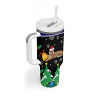 Malaysia Christmas Tumbler With Handle with Tiger Santa Hat Snowflakes and Holiday Tree Pattern - Wonder Print Shop