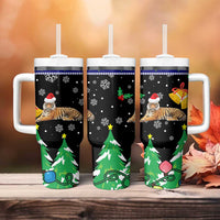 Malaysia Christmas Tumbler With Handle with Tiger Santa Hat Snowflakes and Holiday Tree Pattern - Wonder Print Shop
