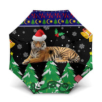 Malaysia Christmas Umbrella with Tiger Santa Hat Snowflakes and Holiday Tree Pattern - Wonder Print Shop