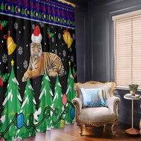 Malaysia Christmas Window Curtain with Tiger Santa Hat Snowflakes and Holiday Tree Pattern - Wonder Print Shop