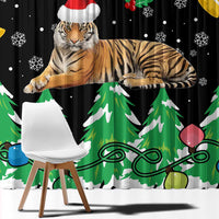 Malaysia Christmas Window Curtain with Tiger Santa Hat Snowflakes and Holiday Tree Pattern - Wonder Print Shop