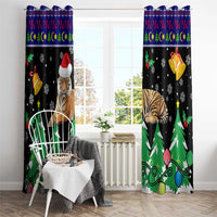 Malaysia Christmas Window Curtain with Tiger Santa Hat Snowflakes and Holiday Tree Pattern - Wonder Print Shop