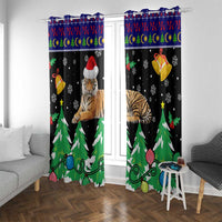 Malaysia Christmas Window Curtain with Tiger Santa Hat Snowflakes and Holiday Tree Pattern - Wonder Print Shop