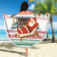 Maldives Christmas Beach Blanket with Santa Claus Hammock Palm Trees and Tropical - Wonder Print Shop