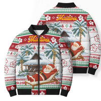 Maldives Christmas Bomber Puffer Jacket with Santa Claus Hammock Palm Trees and Tropical - Wonder Print Shop