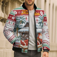 Maldives Christmas Bomber Puffer Jacket with Santa Claus Hammock Palm Trees and Tropical - Wonder Print Shop