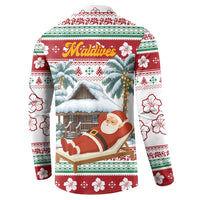 Maldives Christmas Button Sweatshirt with Santa Claus Hammock Palm Trees and Tropical - Wonder Print Shop