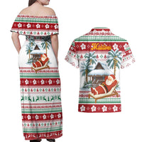 Maldives Christmas Couples Matching Off Shoulder Maxi Dress and Hawaiian Shirt with Santa Claus Hammock Palm Trees and Tropical - Wonder Print Shop