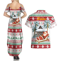 Maldives Christmas Couples Matching Summer Maxi Dress and Hawaiian Shirt with Santa Claus Hammock Palm Trees and Tropical - Wonder Print Shop