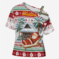 Maldives Christmas Cross Shoulder Shirt with Santa Claus Hammock Palm Trees and Tropical - Wonder Print Shop