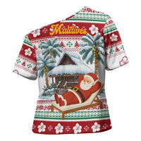 Maldives Christmas Cross Shoulder Shirt with Santa Claus Hammock Palm Trees and Tropical - Wonder Print Shop