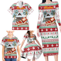 Maldives Christmas Family Matching Long Sleeve Bodycon Dress and Hawaiian Shirt with Santa Claus Hammock Palm Trees and Tropical - Wonder Print Shop