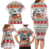 Maldives Christmas Family Matching Long Sleeve Bodycon Dress and Hawaiian Shirt with Santa Claus Hammock Palm Trees and Tropical - Wonder Print Shop
